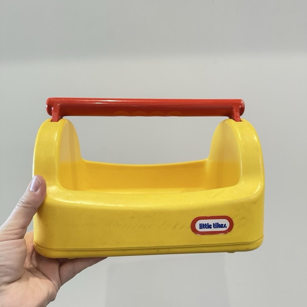 VTG Little Tikes My First‎ Toolbox Carrier Only Yellow Plastic Red Handle 10x8x7